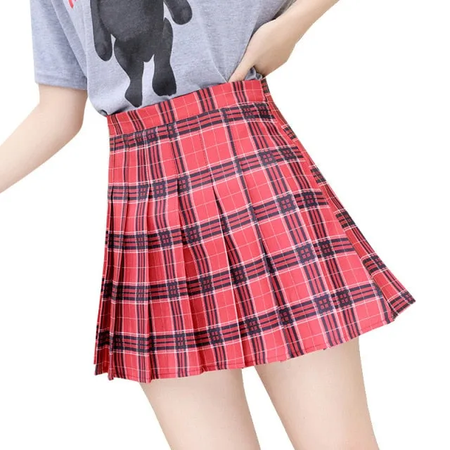 Wjczt High Waist Women&#39;s Skirts Y2k Skirt Summer Sweet Mini Skirt Korean Plaid Skirt Short Pant Pleated Skirt School Dance Skirt