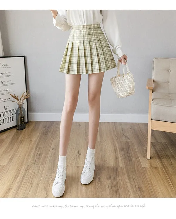 Wjczt High Waist Women&#39;s Skirts Y2k Skirt Summer Sweet Mini Skirt Korean Plaid Skirt Short Pant Pleated Skirt School Dance Skirt