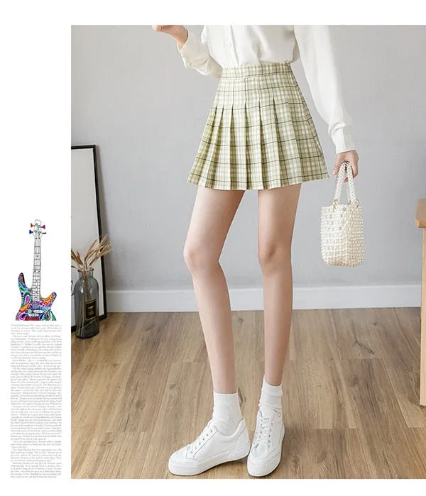 Wjczt High Waist Women&#39;s Skirts Y2k Skirt Summer Sweet Mini Skirt Korean Plaid Skirt Short Pant Pleated Skirt School Dance Skirt