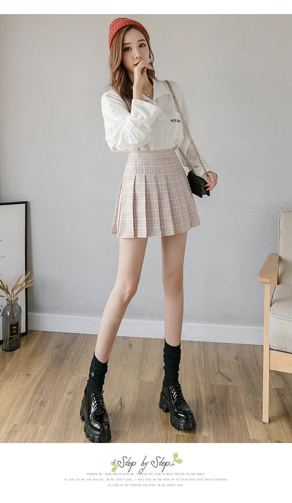 Wjczt High Waist Women&#39;s Skirts Y2k Skirt Summer Sweet Mini Skirt Korean Plaid Skirt Short Pant Pleated Skirt School Dance Skirt