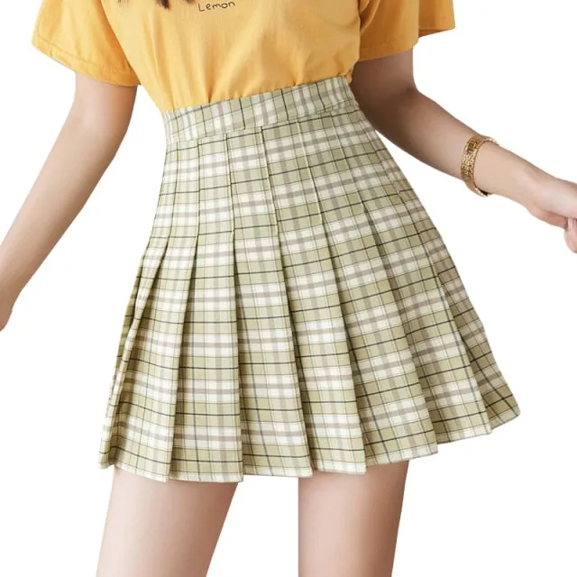 Wjczt High Waist Women&#39;s Skirts Y2k Skirt Summer Sweet Mini Skirt Korean Plaid Skirt Short Pant Pleated Skirt School Dance Skirt