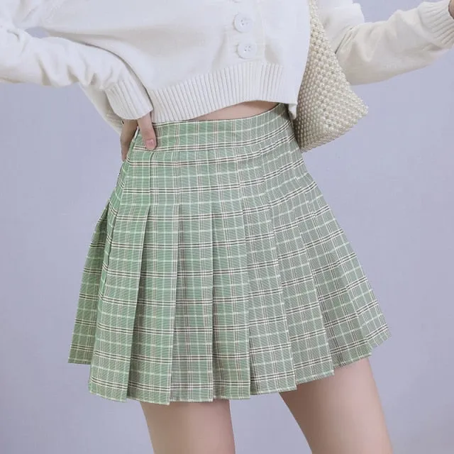 Wjczt High Waist Women&#39;s Skirts Y2k Skirt Summer Sweet Mini Skirt Korean Plaid Skirt Short Pant Pleated Skirt School Dance Skirt