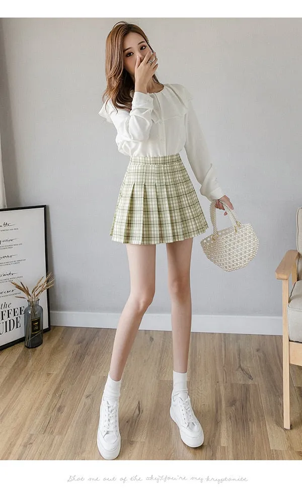 Wjczt High Waist Women&#39;s Skirts Y2k Skirt Summer Sweet Mini Skirt Korean Plaid Skirt Short Pant Pleated Skirt School Dance Skirt