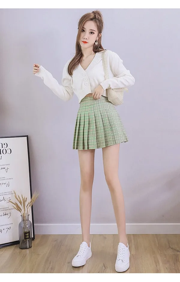 Wjczt High Waist Women&#39;s Skirts Y2k Skirt Summer Sweet Mini Skirt Korean Plaid Skirt Short Pant Pleated Skirt School Dance Skirt