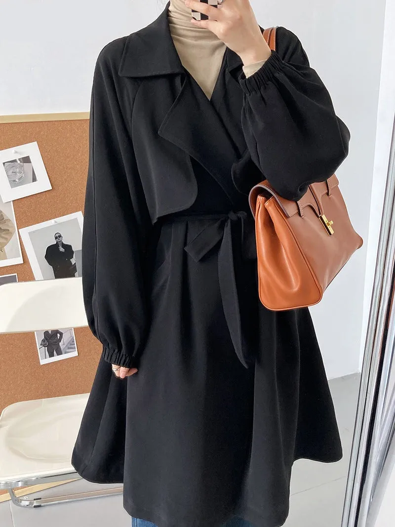 Wjczt Stylish Chic Lapel Women Long Trench Coats Elegant Lantern Sleeve Lace-up Female Windbreaker Autumn Winter Ladies Coats