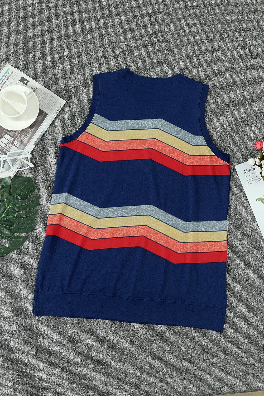 Women Crew Neck Tank Tops Summer Colorblock Sleeveless Stripes Shirts