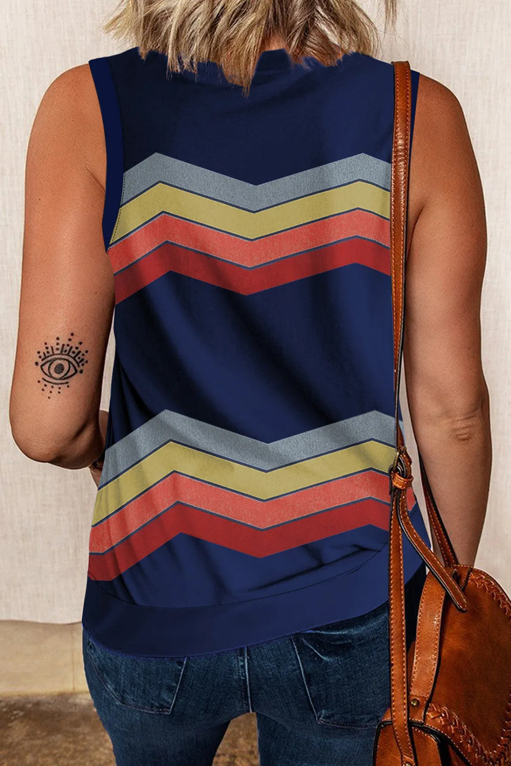 Women Crew Neck Tank Tops Summer Colorblock Sleeveless Stripes Shirts