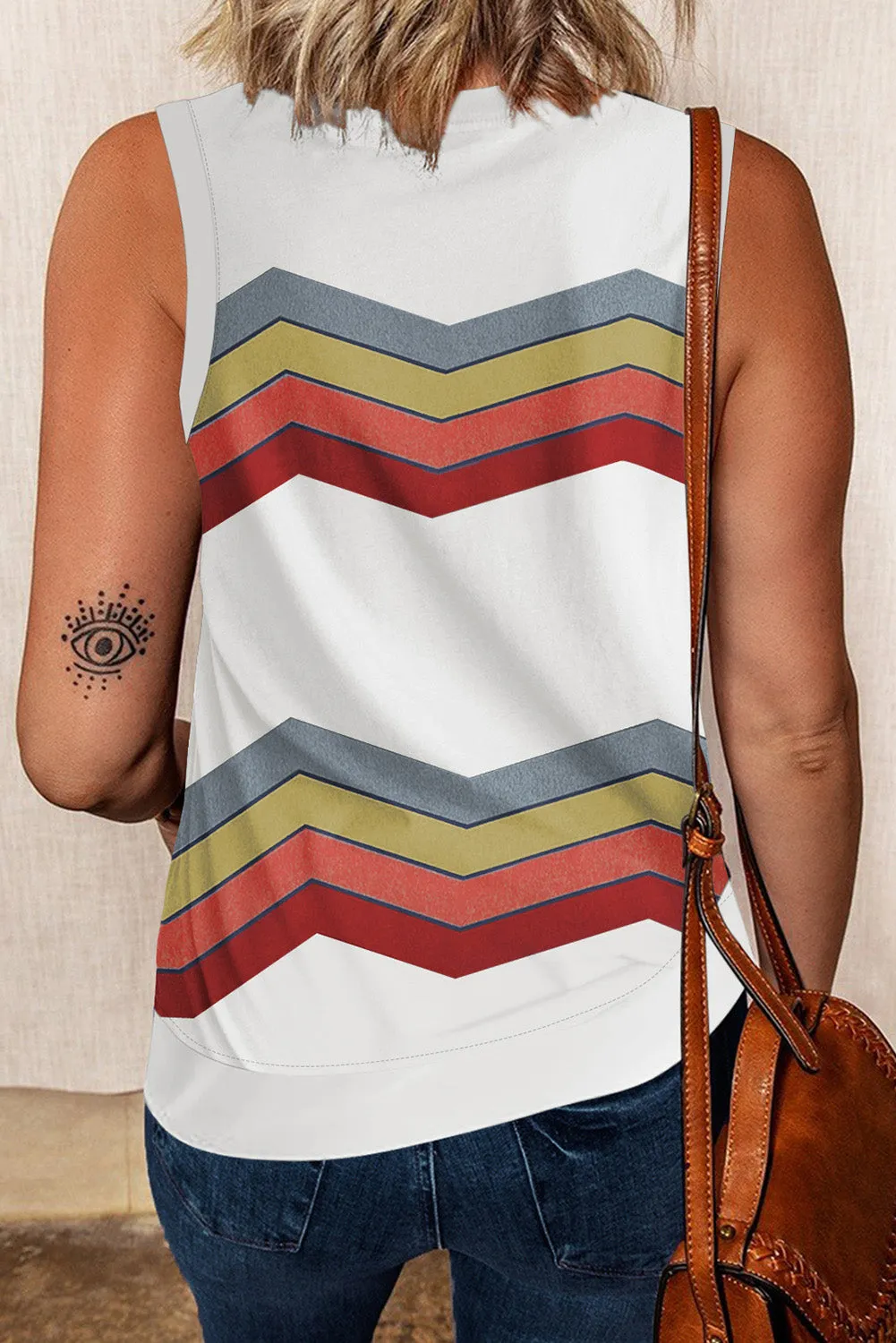 Women Crew Neck Tank Tops Summer Colorblock Sleeveless Stripes Shirts