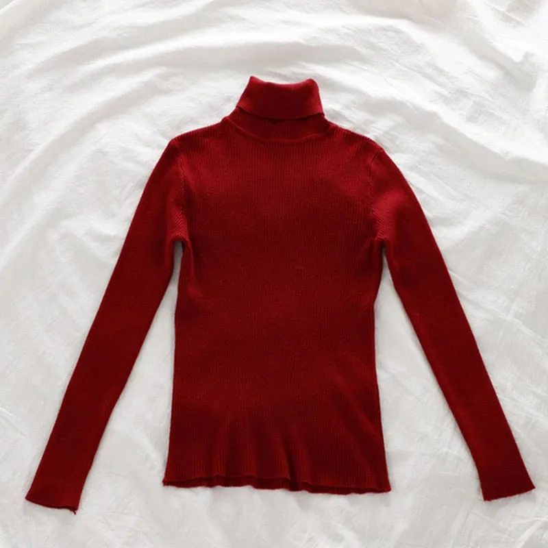 Women Pullover Turtleneck Sweater Long Sleeve Knitted Soft Female Basic Tops Korean Fashion Ladies Jumper