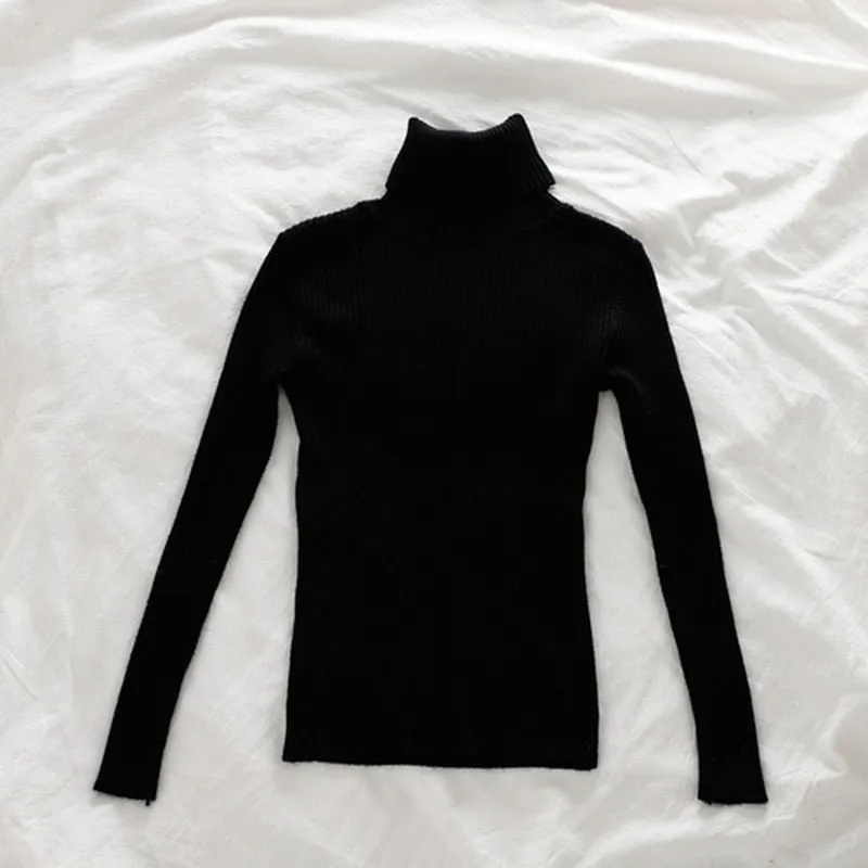 Women Pullover Turtleneck Sweater Long Sleeve Knitted Soft Female Basic Tops Korean Fashion Ladies Jumper