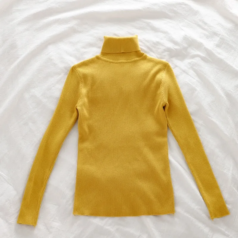 Women Pullover Turtleneck Sweater Long Sleeve Knitted Soft Female Basic Tops Korean Fashion Ladies Jumper