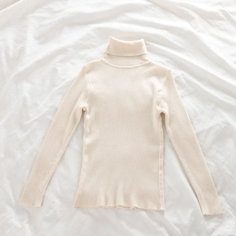 Women Pullover Turtleneck Sweater Long Sleeve Knitted Soft Female Basic Tops Korean Fashion Ladies Jumper