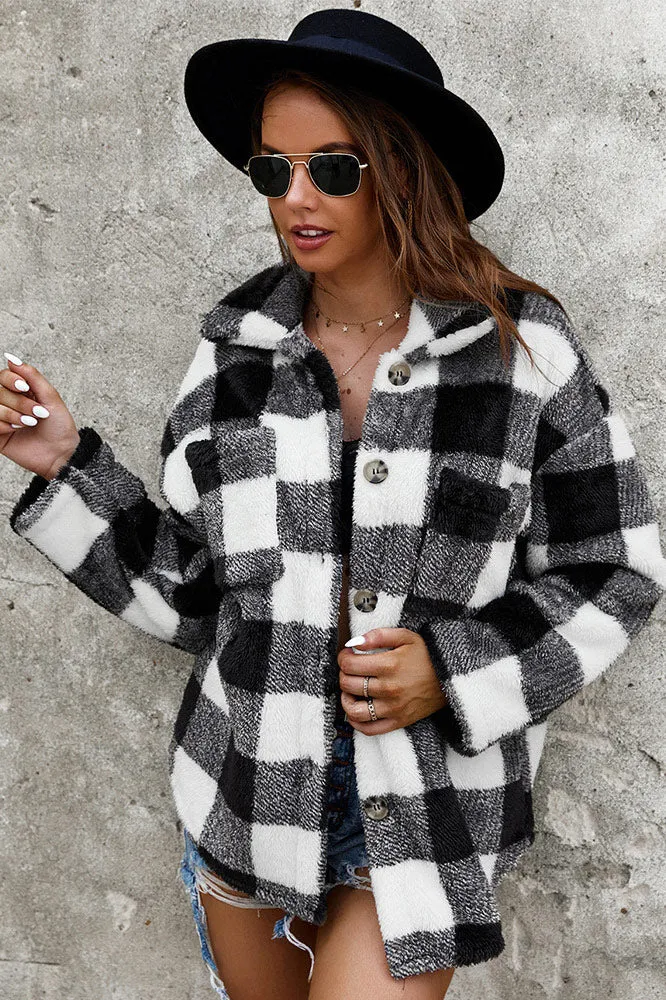 Women Warm Coat Plaid Sweater Thick Coat