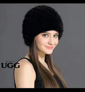 Womens Mink Fur Hat High Stretch Thick Ladies Winter Warm Knitted Ski Beanie Cap