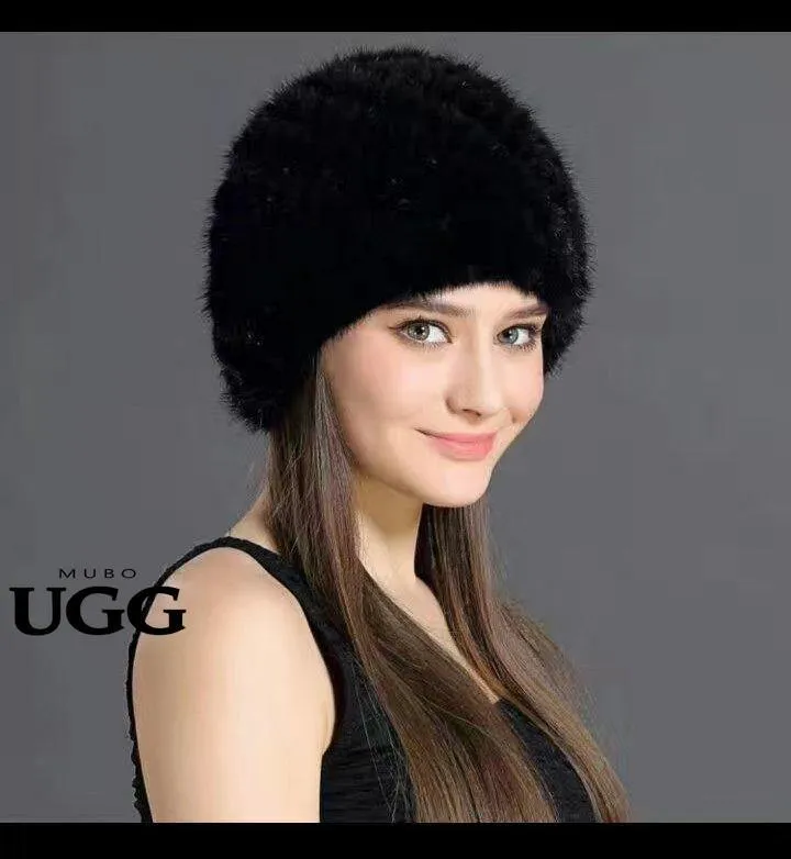 Womens Mink Fur Hat High Stretch Thick Ladies Winter Warm Knitted Ski Beanie Cap