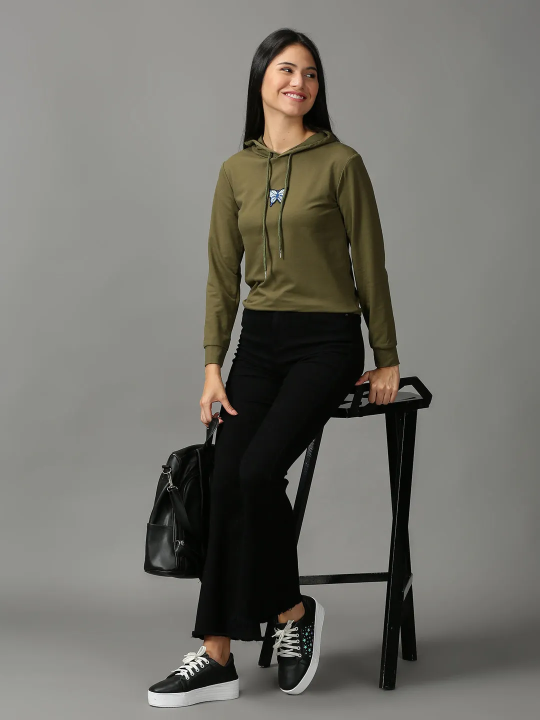 Women's Olive Solid Sweatshirt