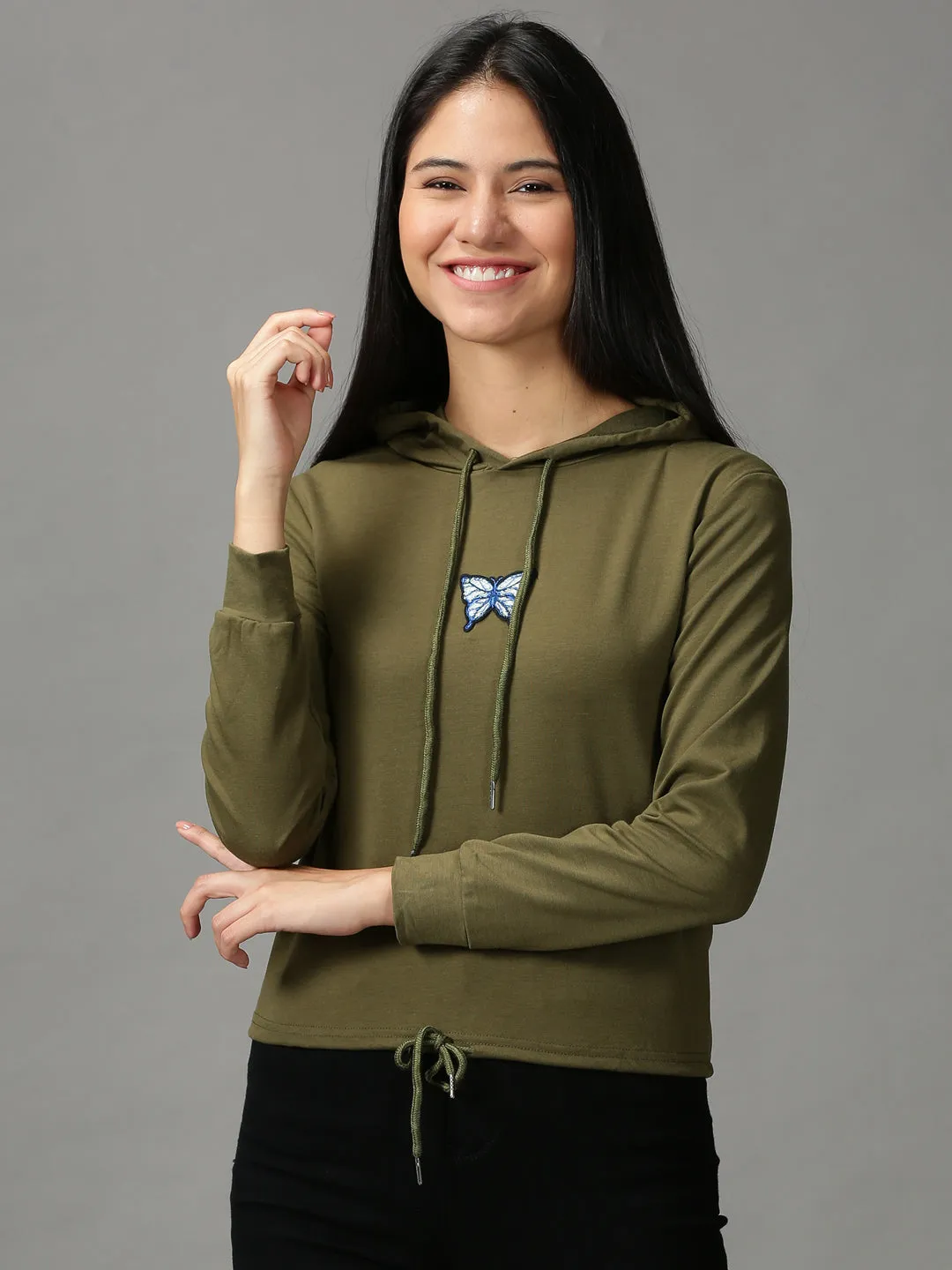 Women's Olive Solid Sweatshirt