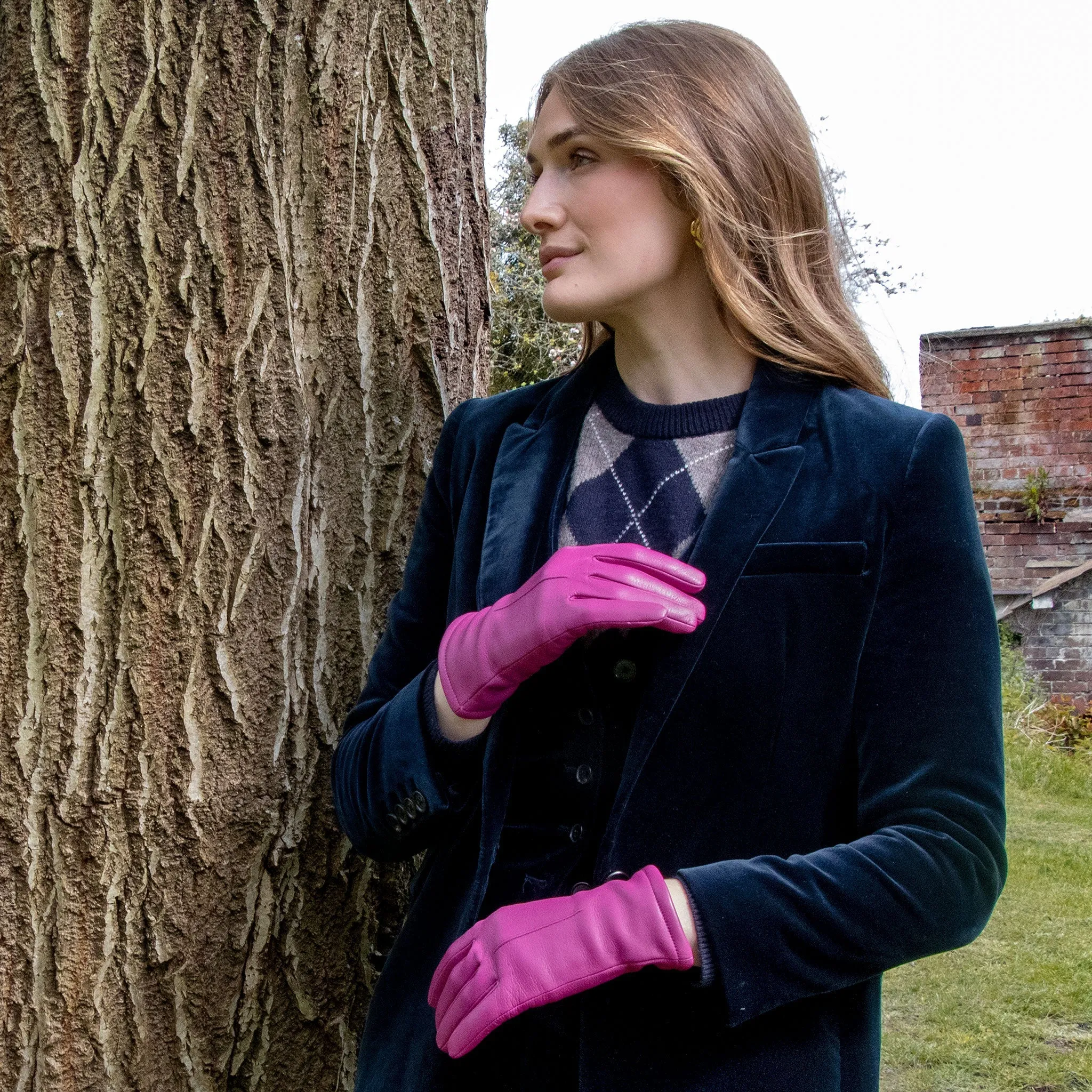 Women's Single-Point Lined Leather Gloves