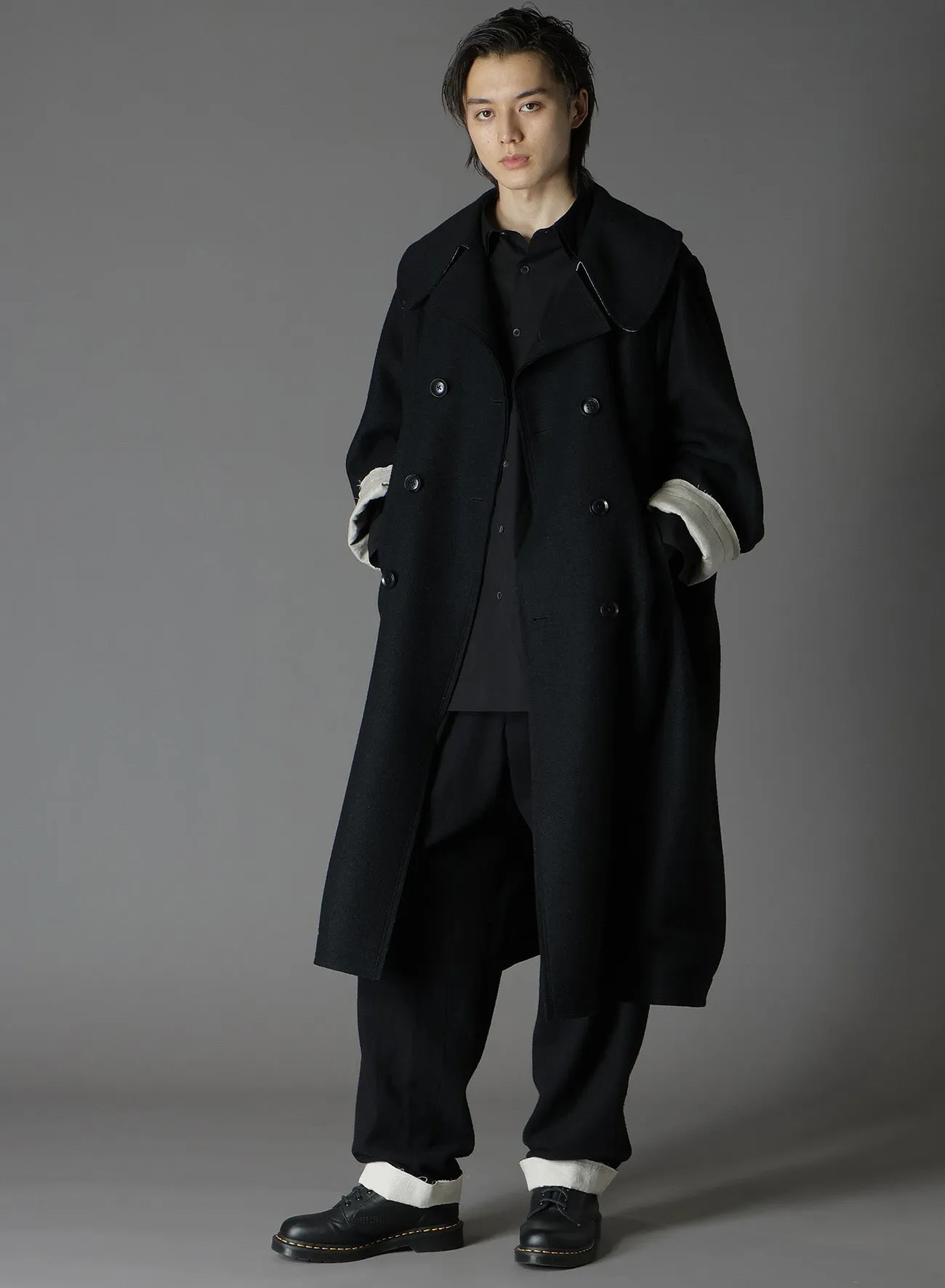 WOOL COMPRESSED BOUCLE TRUNCATED TRENCH COAT