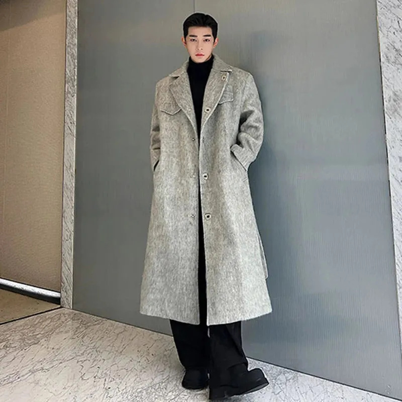 Woolen Belt Solid Long Coat