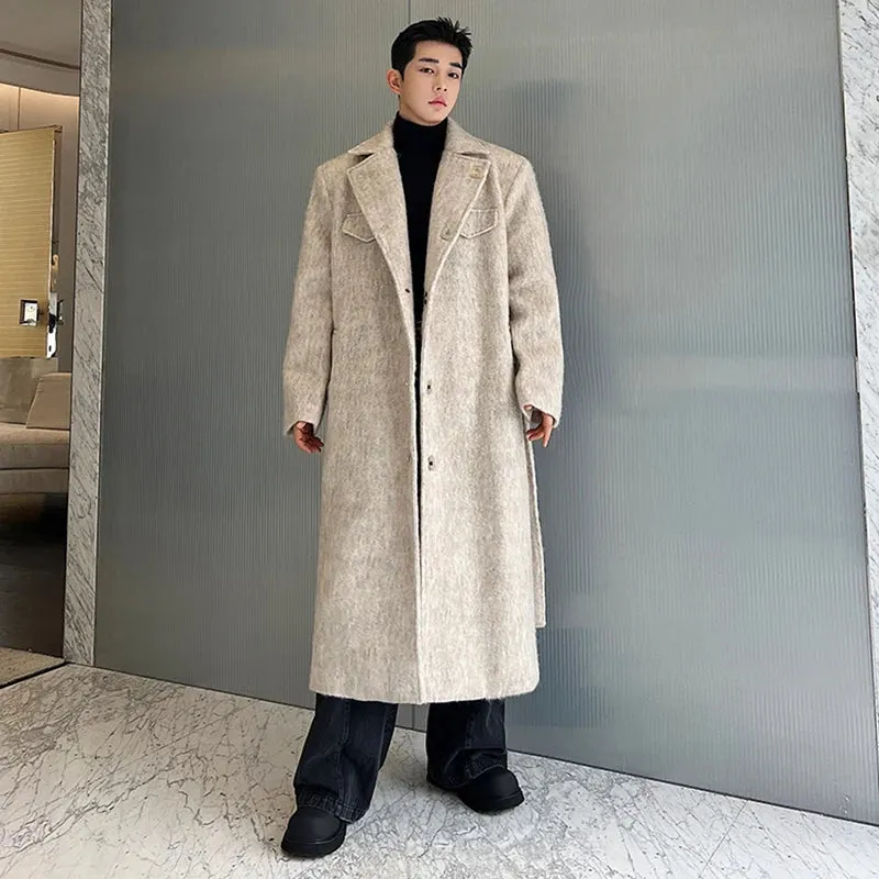 Woolen Belt Solid Long Coat