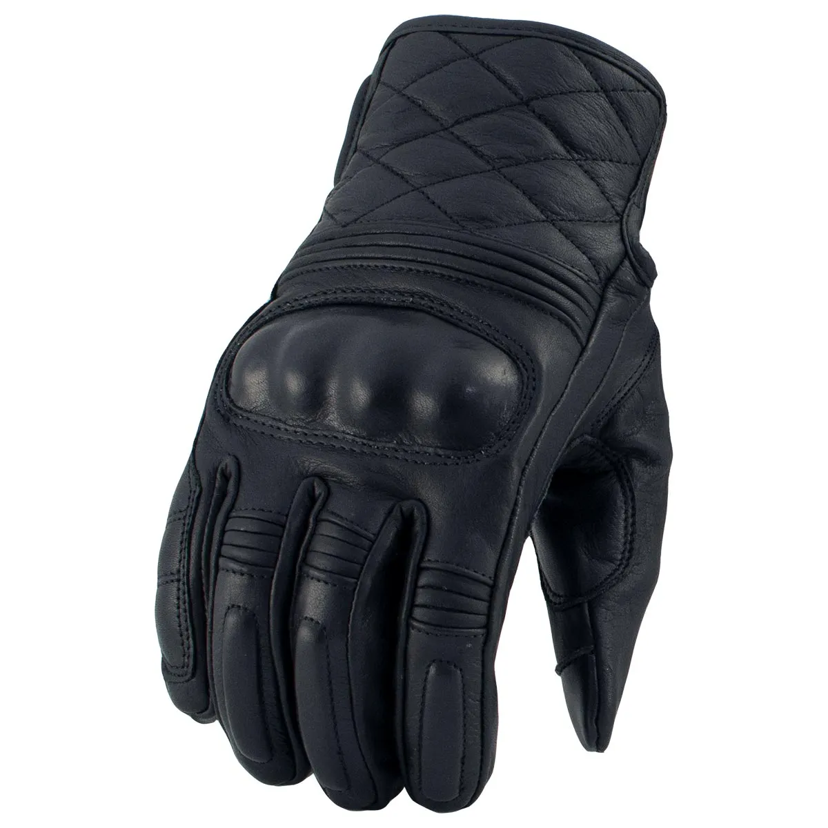 Xelement Men's Black Premium Leather Hard Knuckle Motorcycle Racing