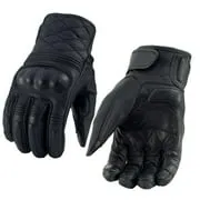 Xelement Men's Black Premium Leather Hard Knuckle Motorcycle Racing