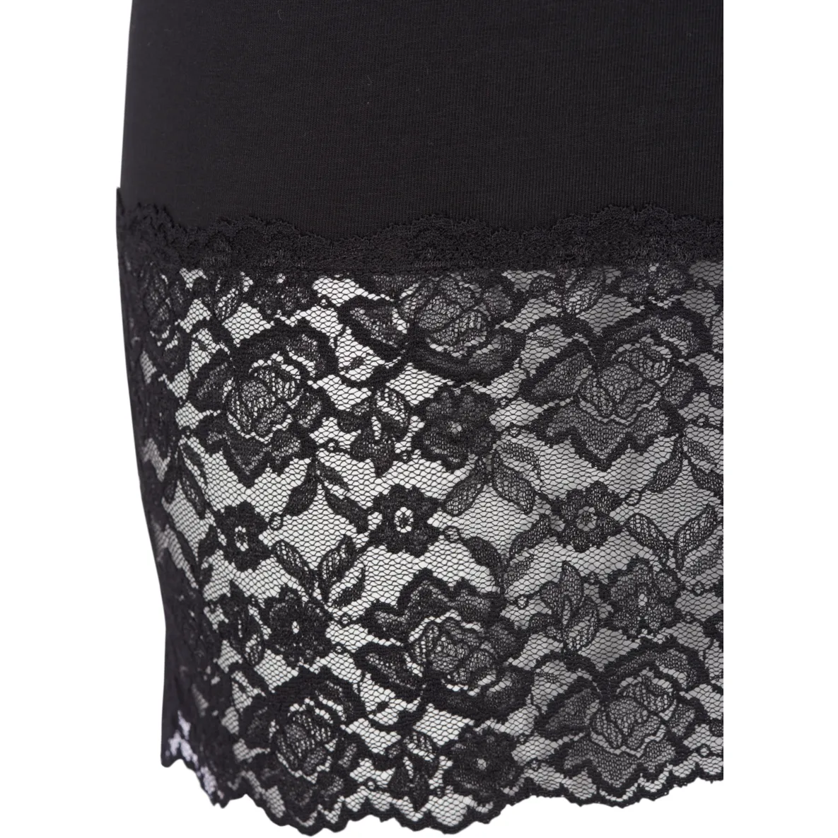 Zizzi Long Lace Trim Vest in Black