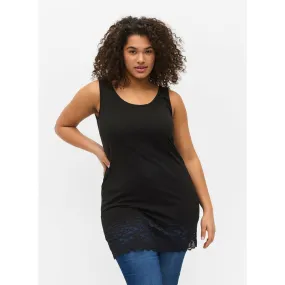 Zizzi Long Lace Trim Vest in Black