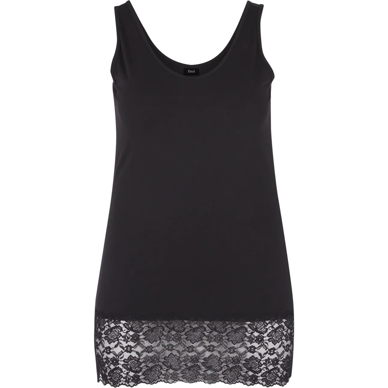 Zizzi Long Lace Trim Vest in Black